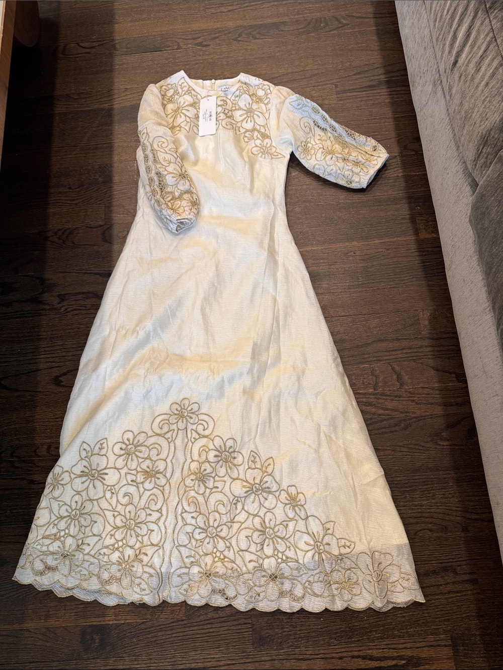 Elegant Ivory Floral Embroidered Women's Dress